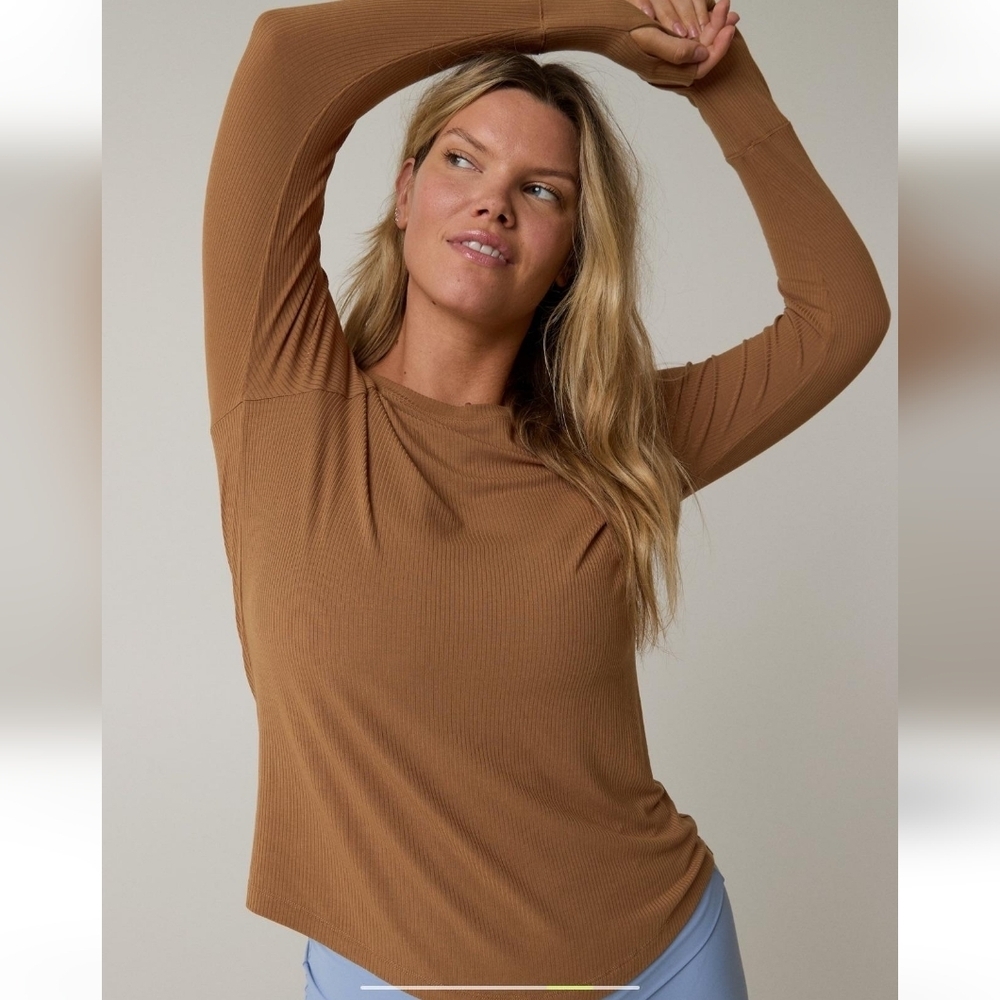 Aerie Offline Ribbed Raglan Thumbs Up Long Sleeve Shirt Top Size Large Soft